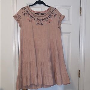 Pink Embroidered Short Sleeve Dress